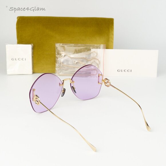 Gucci Women Sunglasses Gold Chain Violet Round GG1203S 001 NEW AUTHENTIC main image 7